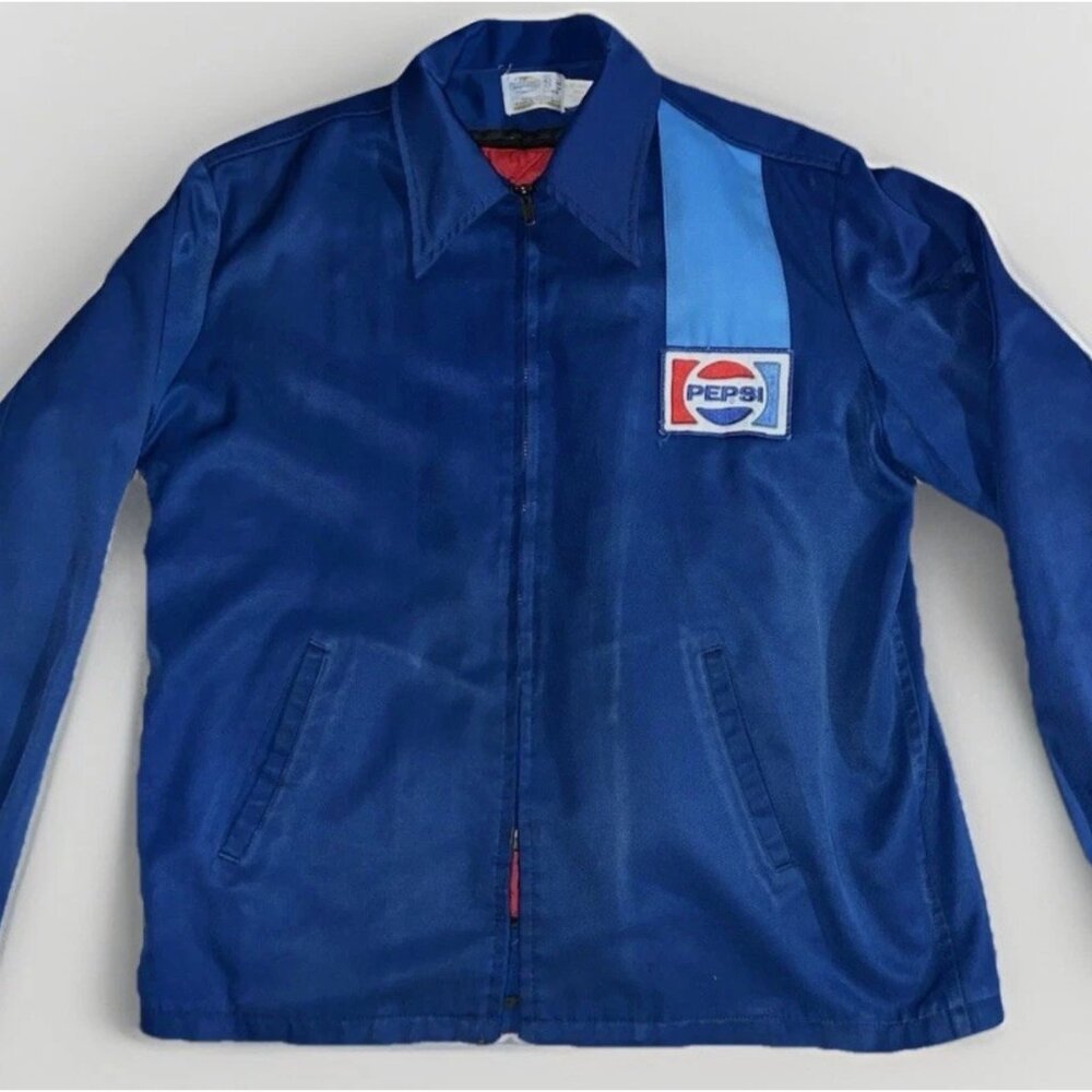 🚨🔥Vintage 70s Pepsi Cola Blue Riverside Delivery Motorcycle Jacket Mens 42L